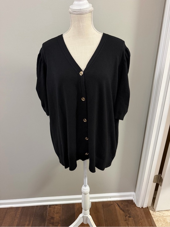 Vila Milano Tops - Women's Vila Milano black short-sleeve V-neck cardigan with gold buttons. 3X